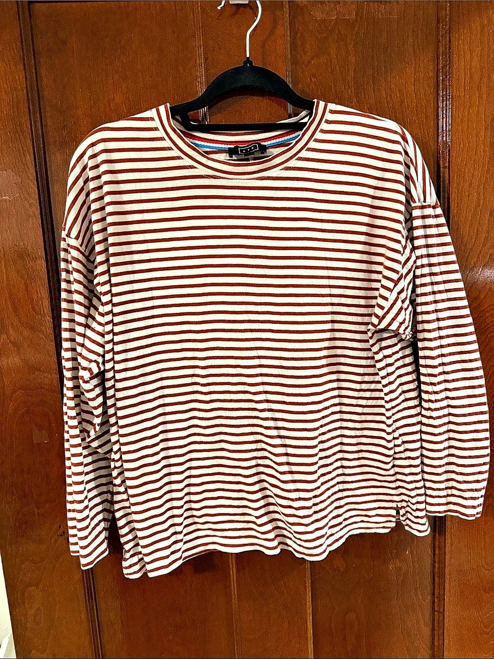 AYR The French Fry M Striped Pima Cotton Long Sleeve Top in Ivory & Red Size - Picture 2 of 8